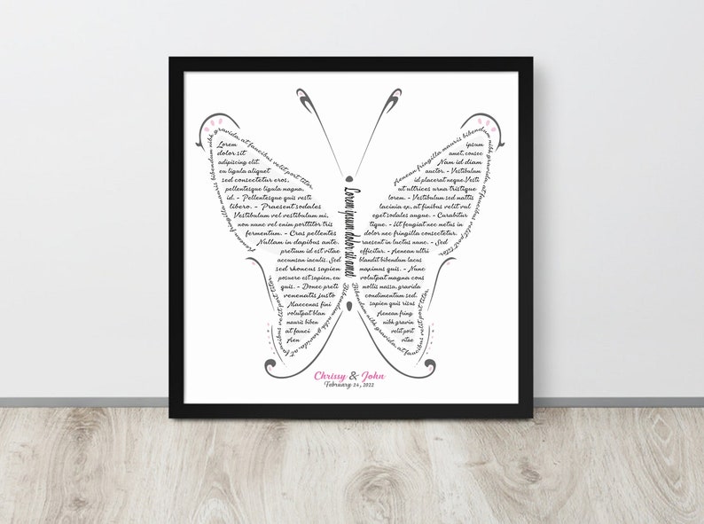 Butterfly Custom Song Lyrics SVG Personalized Wall Art for Anniversary