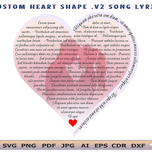 Custom Lyrics Heart Design .v2 SVG Wall Art | Any Wedding Song | Lyrics heart shape Anniversary Gift