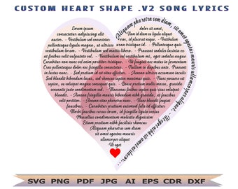 Custom Lyrics Heart Design .v2 SVG Wall Art | Any Wedding Song | Lyrics heart shape Anniversary Gift