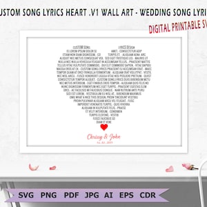 Custom Song Lyrics Heart Design SVG Wall Art | Anniversary Gift | Any Wedding Song Lyrics for heart shape