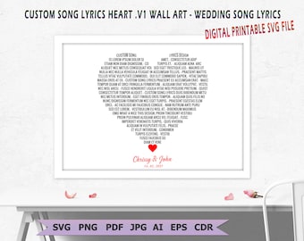 Custom Song Lyrics Heart Design SVG Wall Art | Anniversary Gift | Any Wedding Song Lyrics for heart shape