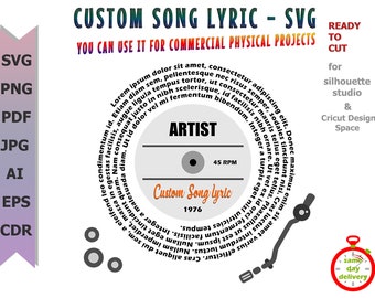 Song Lyrics SVG, Vinyl Record for Any Song, for Printing or Cutting