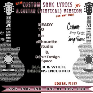 Custom Song Lyrics Acoustic Guitar Vertical Version .v5 | Cricut SVG | Silhouette | Laser Cut
