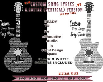 Custom Song Lyrics Acoustic Guitar Vertical Version .v5 | Cricut SVG | Silhouette | Laser Cut