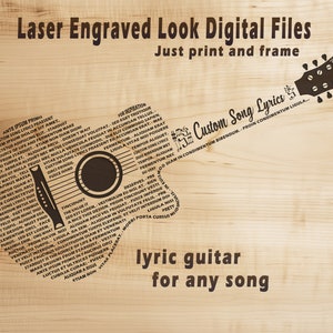 Laser Engraved Look Lyric Guitar |  Laser Burn Song Lyrics | Lyric Guitar Digital Files for Print