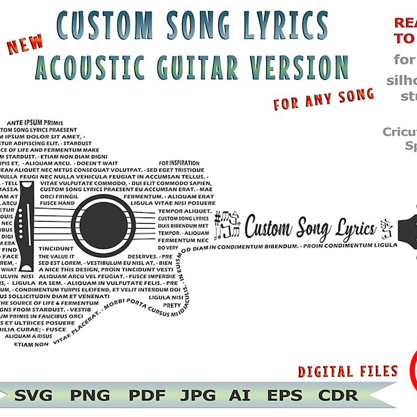 Paroles de chansons personnalisées Version guitare acoustique | Paroles de chansons de mariage | Paroles de chanson SVG