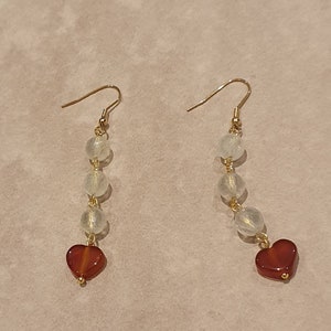 Prehnite and Carnelian Heart Dangle Earrings