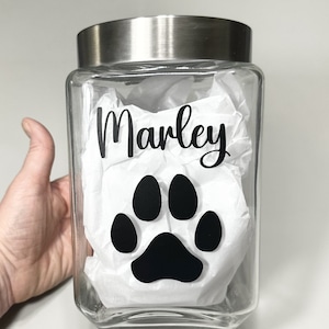Dog Treat Jar Label Personalized With Pet Name And Paw Print, Sticker For Dog Food Container, Custom Pet Name Vinyl Decal, New Puppy Gift