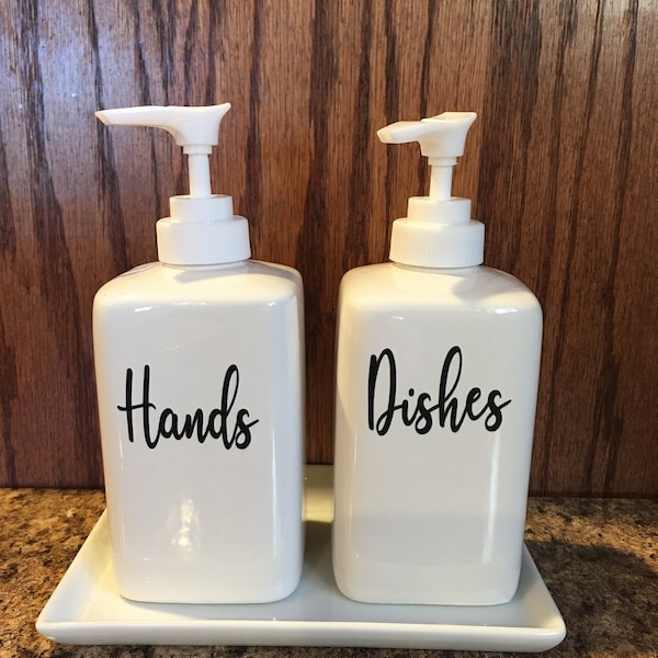 Vinyl decal set, hands and dishes for kitchen to label hand soap and dish soap