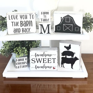 Farmhouse Tiered Tray Bundle, Country Decor Set, Wood Table Decor, Farmhouse Sweet Farmhouse Mini Sign, Barn Tier Tray Decor