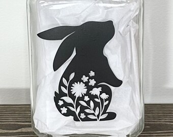 Bunny Vinyl Decal, Easter Decor, Farmhouse Jar Label, Spring Decal, Floral Rabbit Vinyl Sticker For Water Bottle