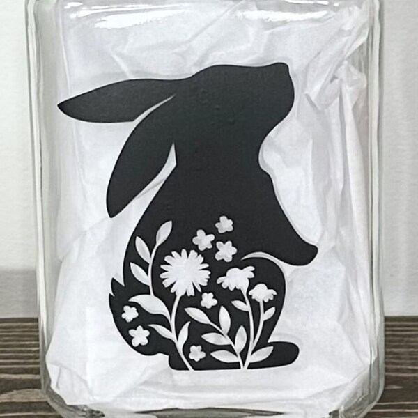 Bunny Vinyl Decal, Easter Decor, Farmhouse Jar Label, Spring Decal, Floral Rabbit Vinyl Sticker For Water Bottle