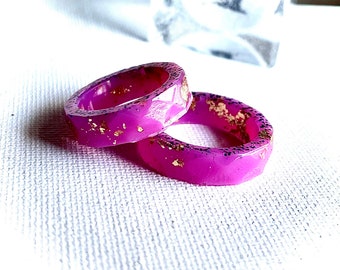 Resin Raspberry And Gold Filled Ring | Faceted Stacking Ring | Alternative Engagement Rings | Best friends Rings | Any Size Available