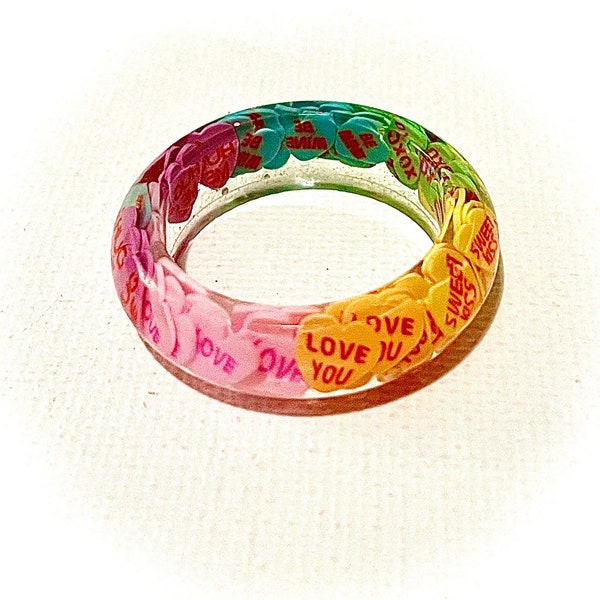 Resin Ring | Sweet Somethings | Rainbow Assortment | Candy Hearts | Stackable Or Statement Ring | Any Size Available