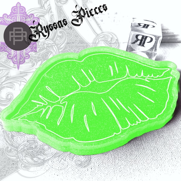 Glowing Neon Jelly Green Lipstick Kisses Tray | Trinkets Rolling Tray Jewelry Dish Catch-All | Makeup Lovers Creepy Goth Girls/Unisex Gifts