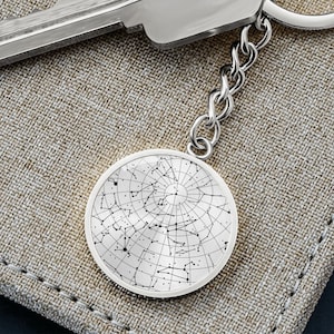 Pendentif personnalisé Celestial Night Sky Circle Porte-clés Argent et Or, Cadeau Unique