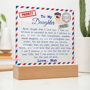 Plaque acrylique carte postale À ma fille, cadeau de papa maman, cadeau de Noël de remise des diplômes universitaires pour elle, décoration d'affranchissement veilleuse LED