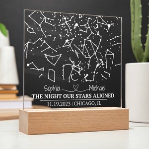 Carte des étoiles célestes personnalisée par date, veilleuse de la carte des étoiles pour les couples, carte des constellations personnalisée, ciel nocturne par date, cadeau de la Saint-Valentin