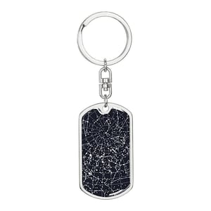 Porte-clés pour chien ciel nocturne, porte-clé personnalisé ciel nocturne, message personnalisé, date personnalisée, coordonnées pour couple, incassable, or 18 carats