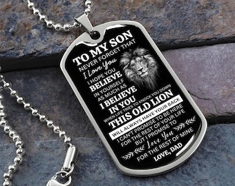 Dog Tag Necklace for Son, Gift from Dad to Son for Birthday Graduation Christmas, Custom Message Dog Tag for Him, Unique Gift