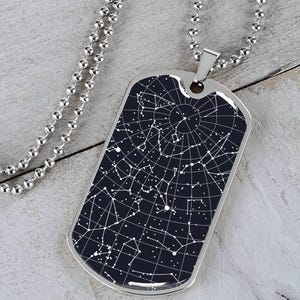 Personalized Celestial Night Sky Dog Tag Pendant Necklace, Custom Star Map, Father's Day, Birthday, Anniversary
