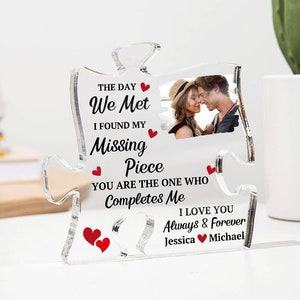 Missing Puzzle Piece Acrylic Plaque, Gift For Wife Fiancée Girlfriend, Custom Name and Photo Gift, Keepsake for Couple, Valentine&#39;s Day Gift