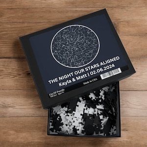 Puzzle ciel nocturne céleste, carte des étoiles personnalisée, cadeau pour les couples, date de lieu personnalisée, nom personnalisé cadeau puzzle astral