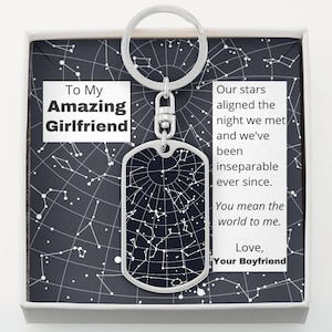 Llavero con placa de identificación de cielo nocturno, llavero personalizado con cielo nocturno, mensaje personalizado, fecha personalizada, coordenadas para parejas, irrompible, oro de 18 quilates