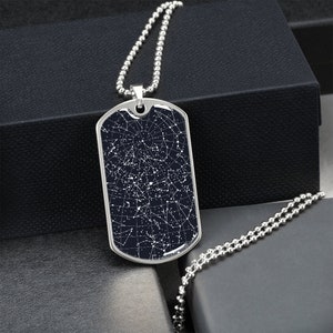 Collier pendentif personnalisé plaque d'identité pour chien ciel nocturne, carte des étoiles personnalisée, fête des pères, anniversaire, anniversaire