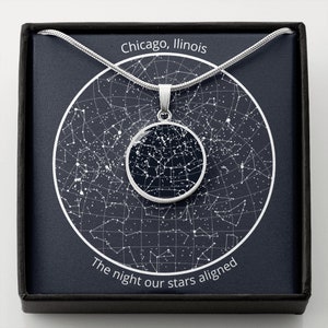 Personalized Celestial Night Sky Pendant and Message Card, Custom Circle Pendant Necklace Silver and Gold, Unique Gift