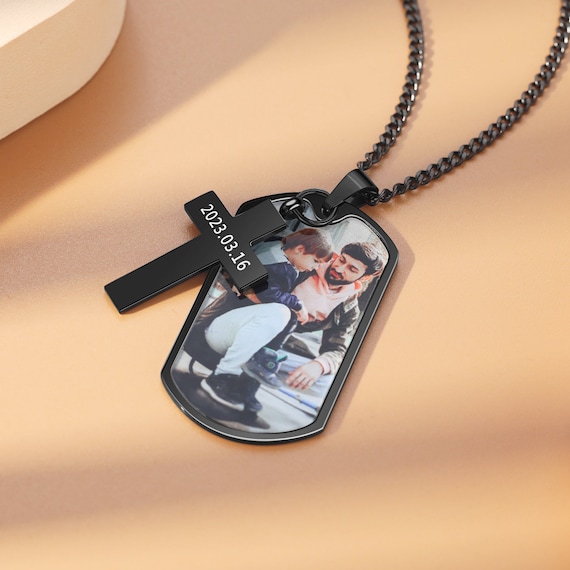 Engraved Dog Tag Cross Necklace for Dad, Gift for Dad From Son