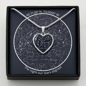 Gepersonaliseerde Celestial Night Sky-hanger en berichtkaart, aangepaste harthangerketting zilver en goud, uniek cadeau