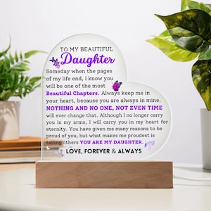 To My Beautiful Daughter | Keepsake Acrylic Plaque, Gift for Daughter from Mom Dad, Birthday Graduation Christmas Gift, LED Night Light