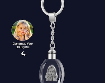 Personalized Photo Crystal Keychain: 3D Engraved Stainless Steel Pendant
