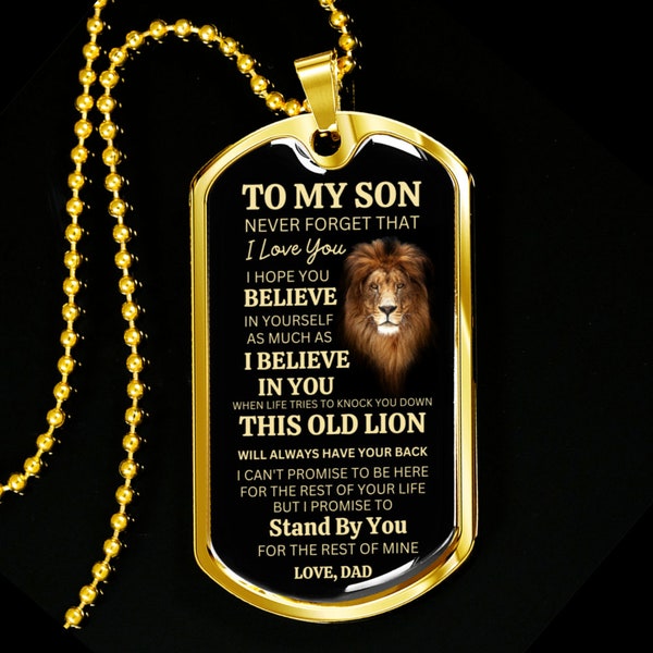 Dog Tag Necklace for Son, Gift from Dad to Son for Birthday Graduation Christmas, Custom Message Dog Tag for Him, Unique Gift