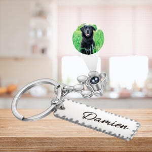 Personalized Pet Photo Projection Keychain, Custom Dog Name Keychain Gift, Paw Print Photo Keyring For Pet Lover, Memorial Pet Keepsake