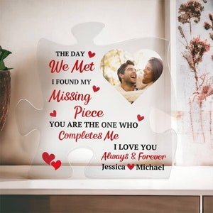 Missing Puzzle Piece Acrylic Plaque, Gift For Wife Fiancée Girlfriend, Custom Name and Photo Gift, Keepsake for Couple, Valentine&#39;s Day Gift
