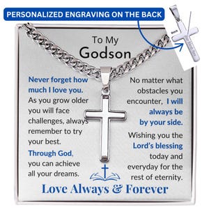 Gepersonaliseerde Peetzoon-kruisketting, op maat gegraveerd bevestigingscadeau, kruisketting jongens, gefeliciteerd bevestigingsberichtkaart