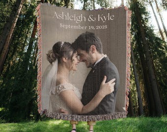 Custom Photo Woven Blanket Couples Picture, Mountain Heirloom Throw, Rustic Wedding Gift, Anniversary Blanket for Him