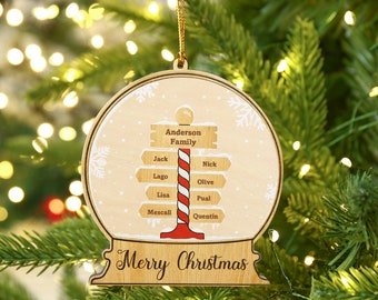 Custom Wooden Snow Globe Ornament – Personalized with 2-8 Names & Text, Family Christmas Keepsake, Holiday Decor, Unique Gift for Loved Ones