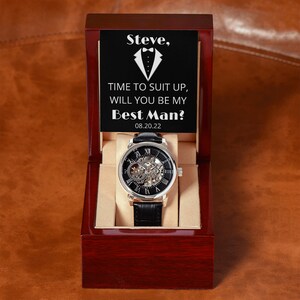 Juego de reloj de cuero personalizado para padrinos de boda, temporada de bodas, idea de regalo única, tarjeta con mensaje personalizado