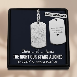 Porte-clés pour chien ciel nocturne, porte-clé personnalisé ciel nocturne, message personnalisé, date personnalisée, coordonnées pour couple, inoxydable, or, rose