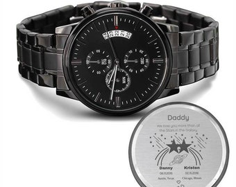 Personalized Watch for Dad, Best Dad Ever, Daughter to Dad, Watch, Mom, Son, Jewelry, Black, water resistant, stainless steel, Present, gift