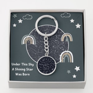 Gepersonaliseerde Hemelse Nacht Hemel Cirkel Hanger Sleutelhanger Zilver en Goud, Nieuwe Moeder Cadeau, Moederdag, Uniek Cadeau