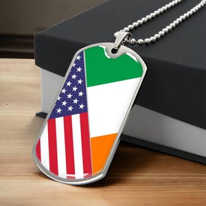 Collier drapeau personnalisé pour chien pour homme, pendentif personnalisé drapeaux de deux pays, message gravé dans le dos, chaîne en argent ou en or, cadeau de voyage