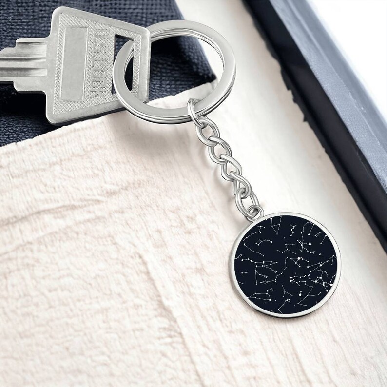 Personalized Celestial Night Sky Circle Pendant Keychain Silver and ...