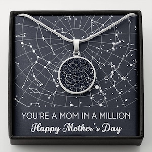 Colgante y tarjeta de mensaje celestial celestial sky personalizado, regalo del Día de la Madre, collar colgante circular personalizado de plata y oro, regalo único