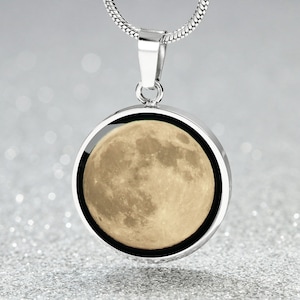 Personalized Celestial Night Sky Moon Pendant, Custom Circle Pendant Necklace Silver and Gold, Unique Gift