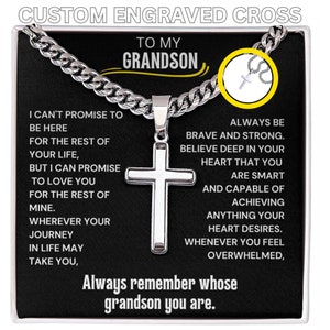 Custom Engraved Cross Chain for Grandson, Gift from Grandmother Grandfather, From Grandparents, Cross for Grandson, Birthday, Christmas Gift
