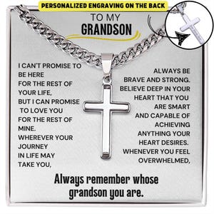 Custom Engraved Cross Chain for Grandson, Gift from Grandmother Grandfather, From Grandparents, Cross for Grandson, Birthday, Christmas Gift